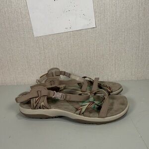 Skechers Women's Reggae Slim Vacay Sandals Taupe Aqua Tan Size 8 Memory foam